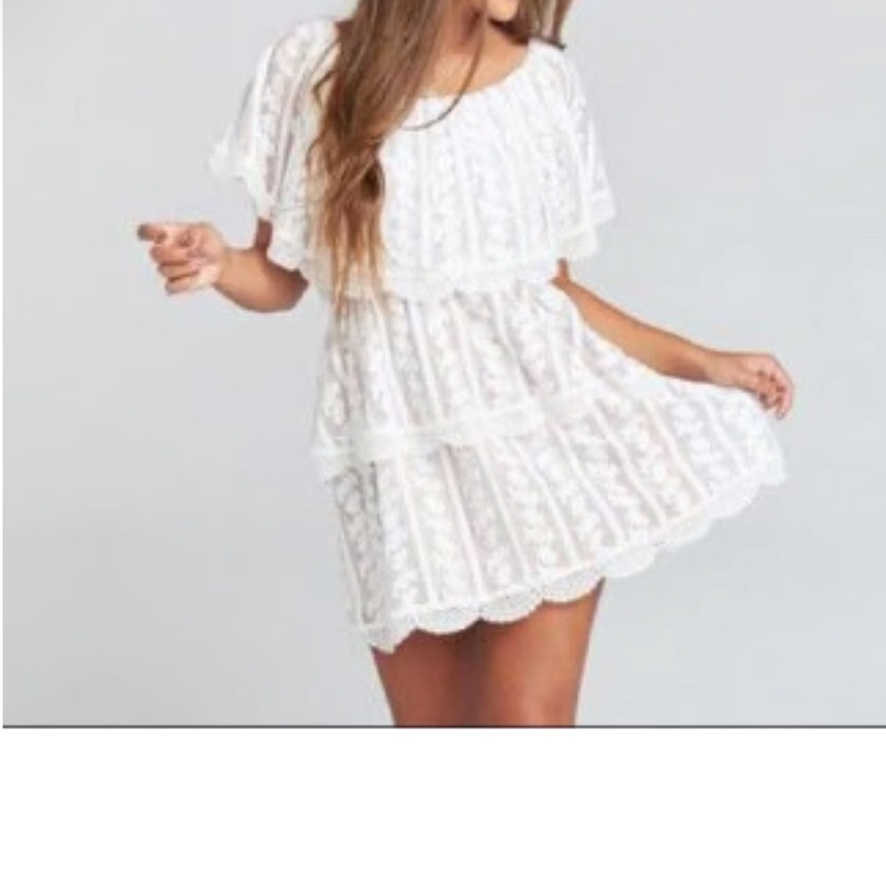 Show Me Your Mumu Ivory Lace Champagne Ruffle BOHO Dress Wedding Cap Sleeve SZ S